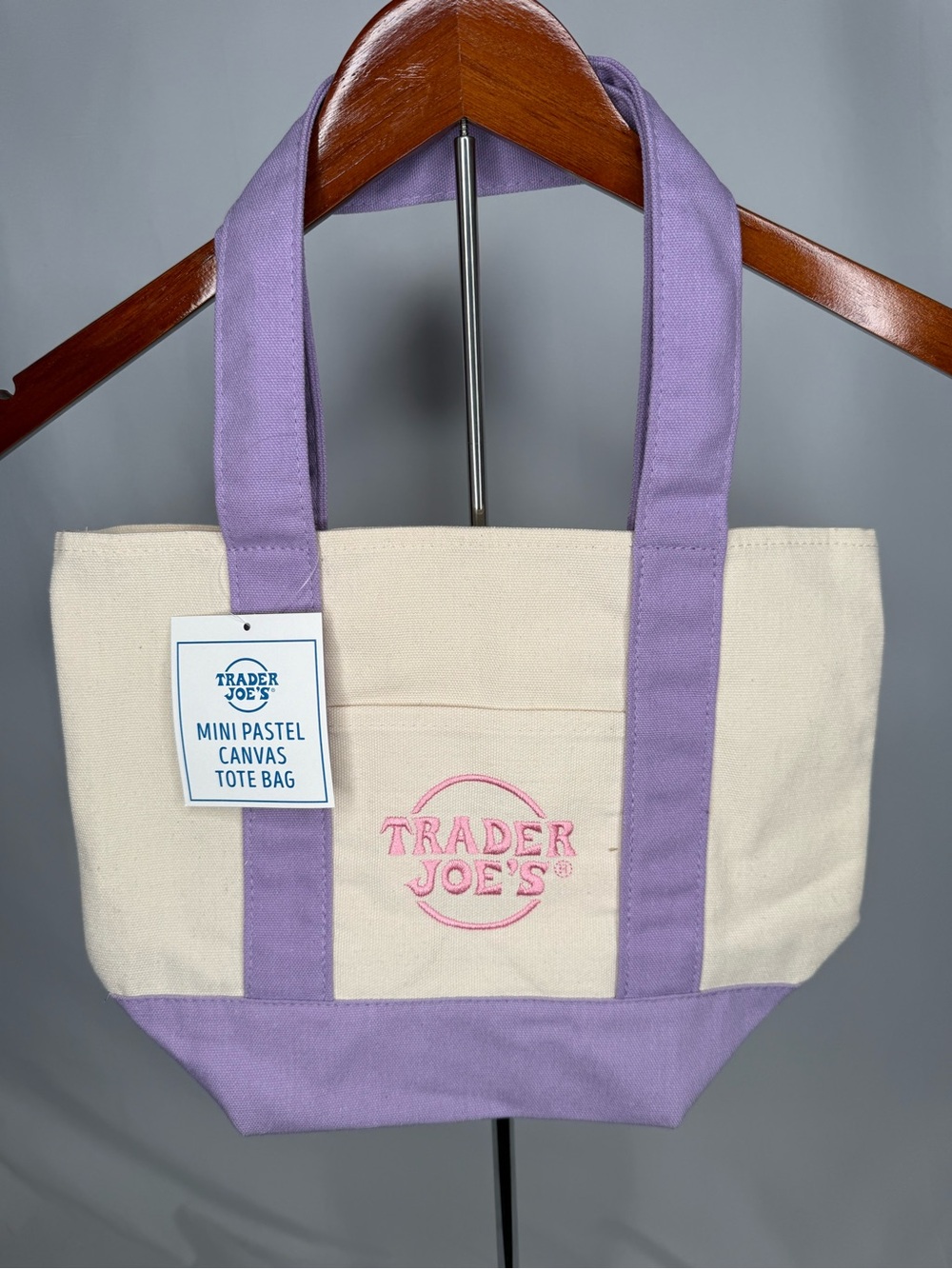 NWT Trader Joe's Mini Canvas Tote in Lavender, Pink, and Cream